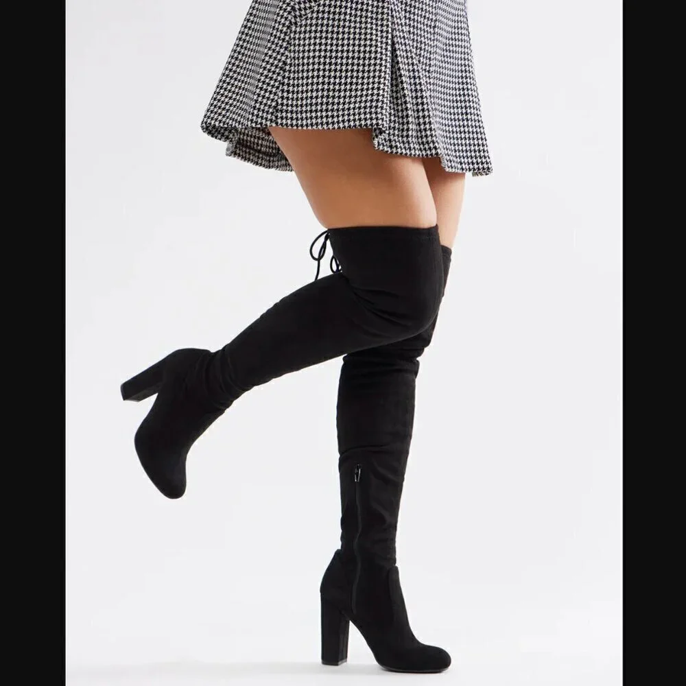 Fashion Nova Sexy Black Over-the-Knee Boots Size 7.5
